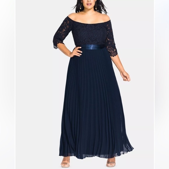 City Chic Dresses & Skirts - CITY CHIC Off-The-Shoulder A-Line Gown Navy Blue 14